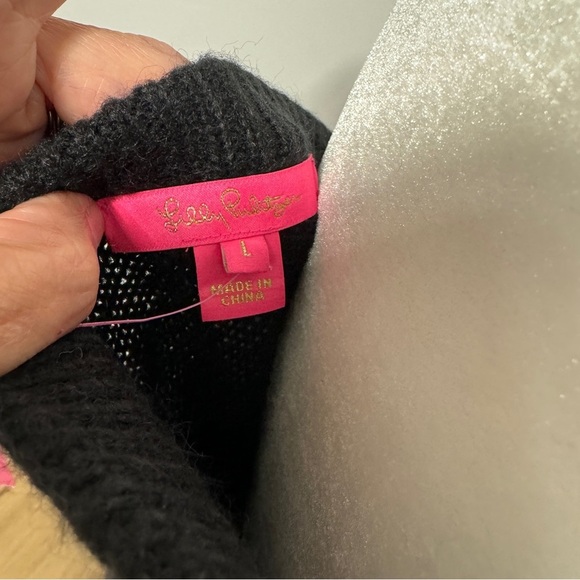 NWT - Lilly Pulitzer Black - Maura One-Shoulder Wool Blend Sweater Size: Large - Picture 4 of 5